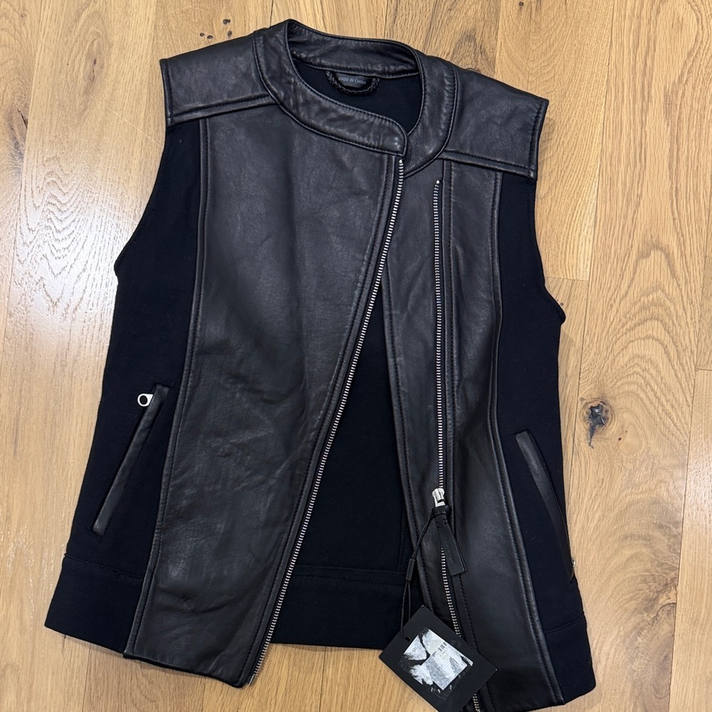 Mackage Black Lambskin Leather Zip-Front Sleeveless Vest